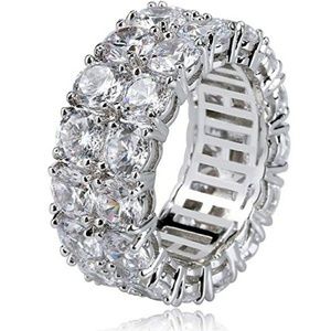 9mm 2 Rows Round Cut 14K Silver Plated band